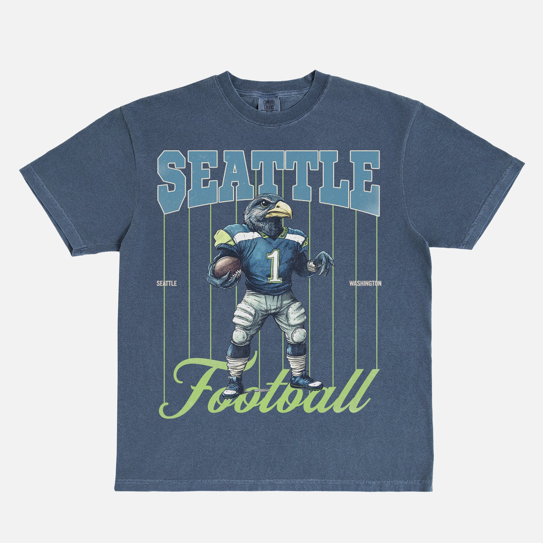 Retro washed navy Seattle Seahawks  football mascot graphic t-shirt  on a bootleg comfort colors tee