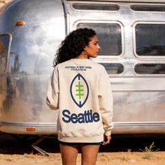 Cute beige and lime and navy Retro Seattle Seahawks 2026 Super Bowl Champions sweatshirt with front and back print for men and women