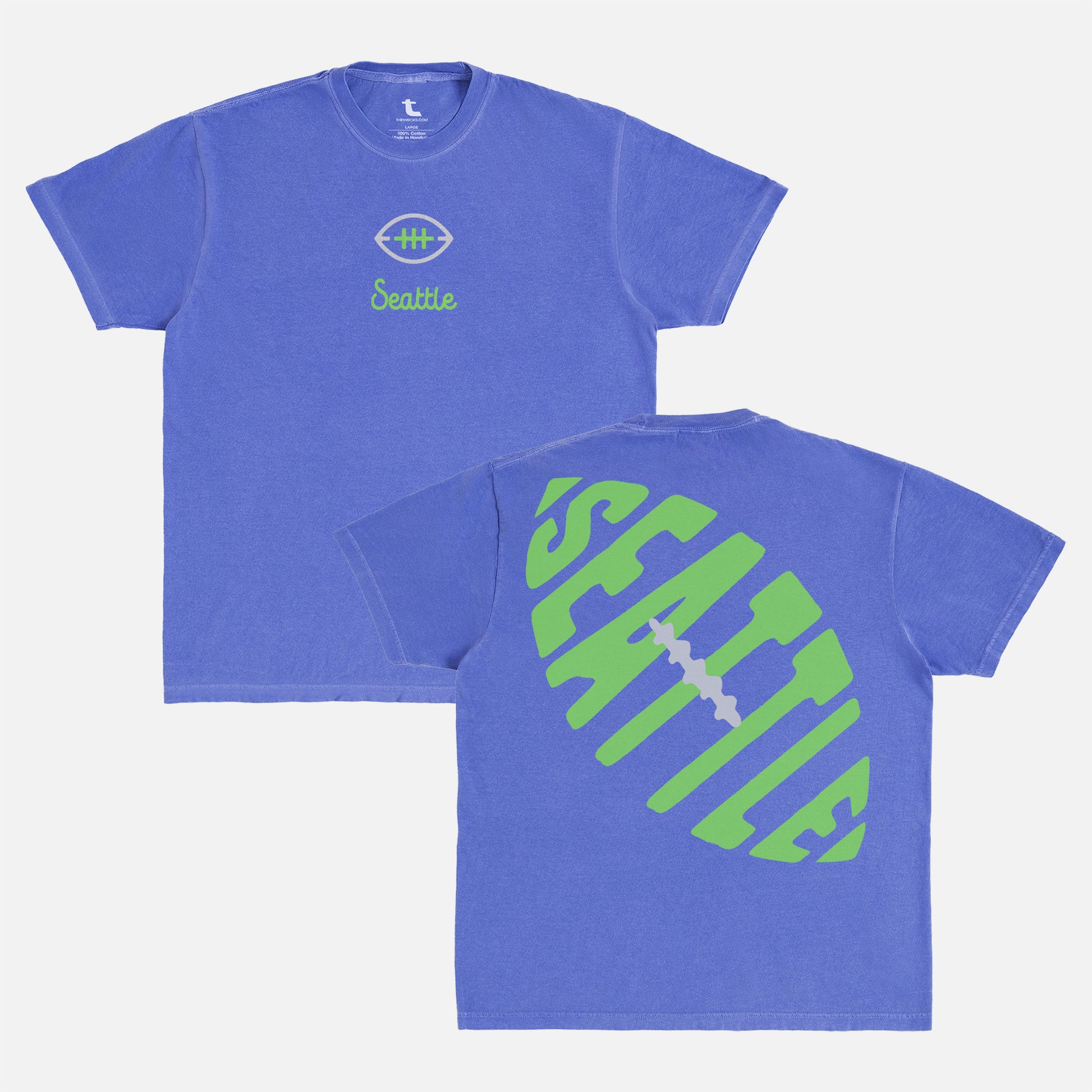 Seattle Seahawks throwbacks uniform washed blue and green comfort colors t-shirt with front and back print