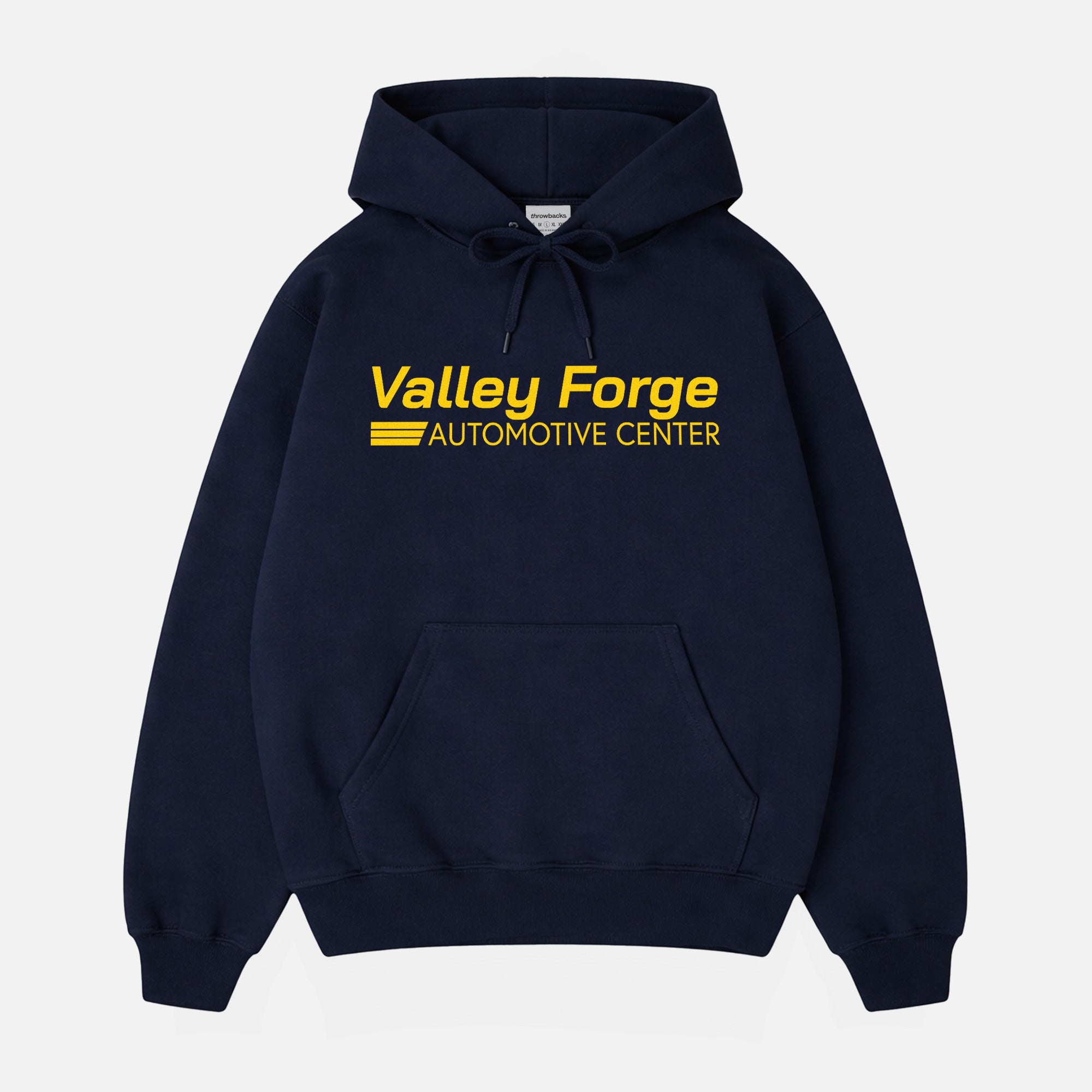 Tires TV Show Valley Forge Automotive Center Logo Hoodie, Navy hooded sweatshirt for Shane Gillis Fans