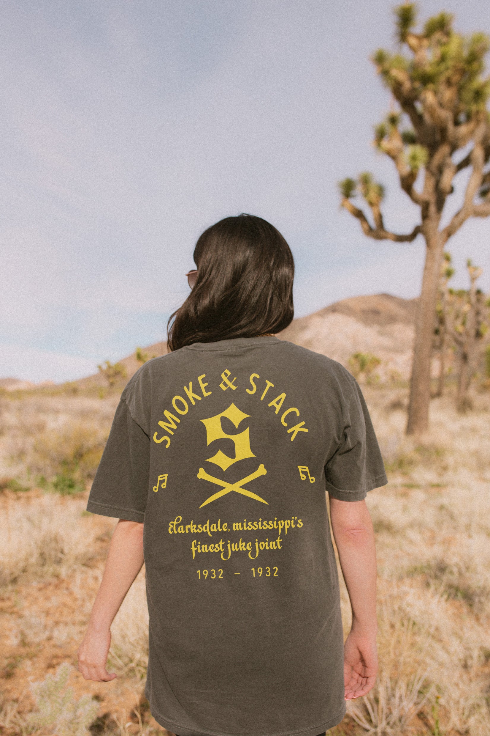 Cool modern Faded black Sinners movie graphic tee, Ryan Coogler vampire horror movie Smoke & Stack Juke Joint  t-shirt with front and back print