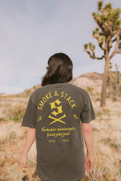 Cool modern Faded black Sinners movie graphic tee, Ryan Coogler vampire horror movie Smoke & Stack Juke Joint  t-shirt with front and back print