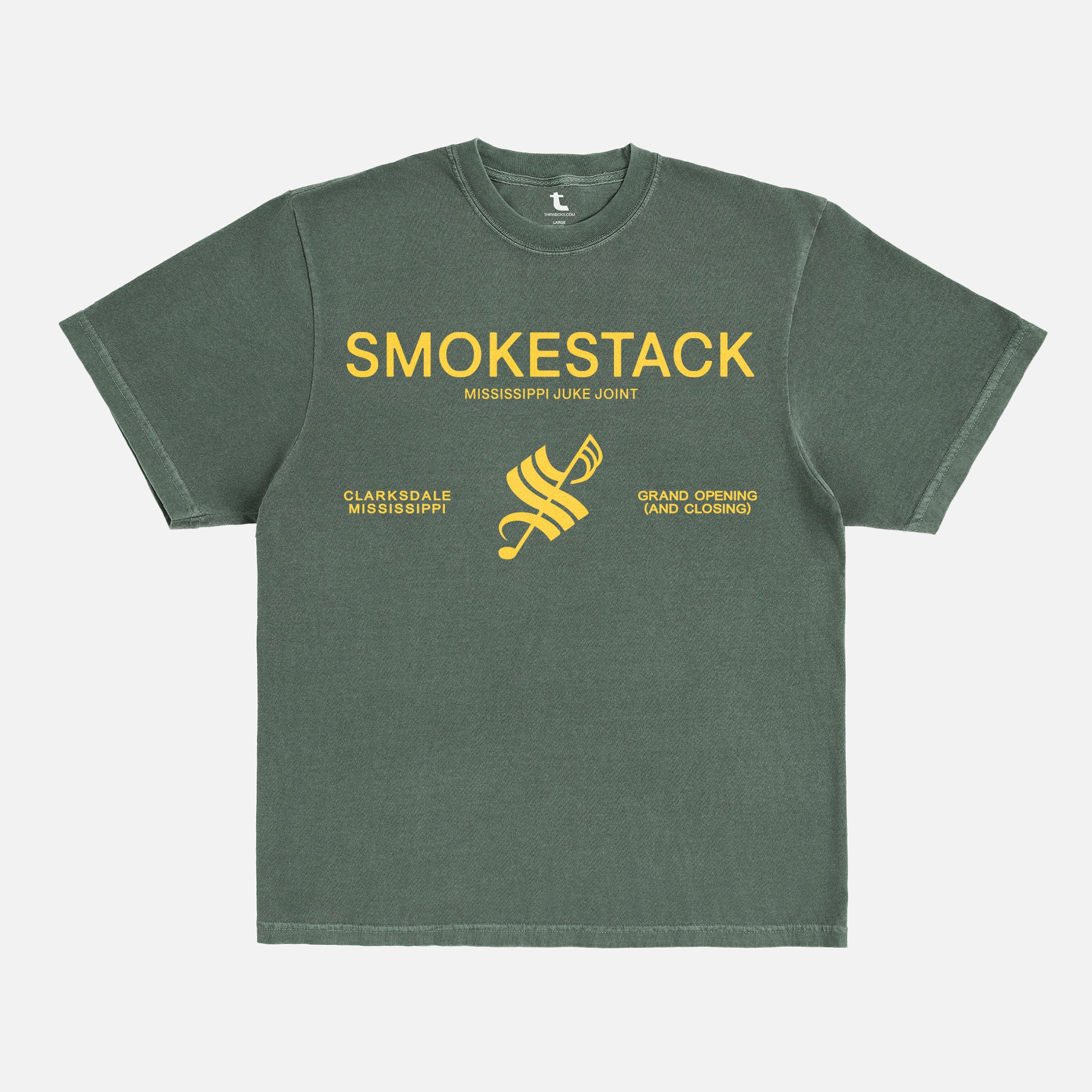 Sinners movie graphic tee, Smokestack Juke Joint mississippi inspired by Ryan Cooglers vampire movie, faded washed GREEN with yellow logo sinners movie merch
