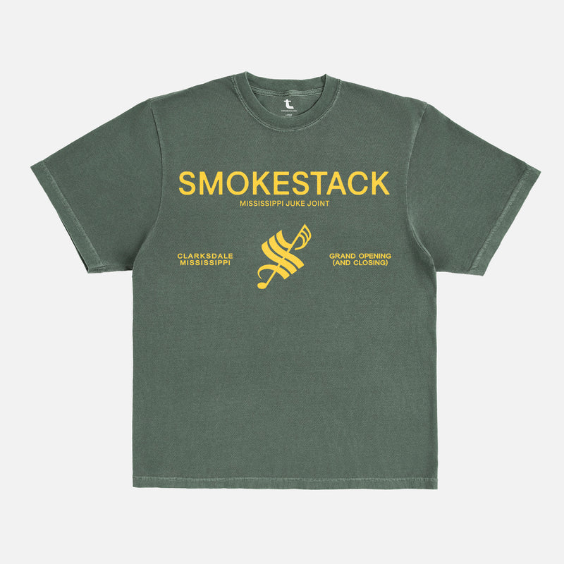 Sinners movie graphic tee, Smokestack Juke Joint mississippi inspired by Ryan Cooglers vampire movie, faded washed GREEN with yellow logo sinners movie merch