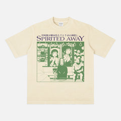 Retro Spirited Away Movie Graphic Tee Vintage 2001 Hayao Miyazaki anime film  faded  beige off white heavyweight streetwear t-shirt