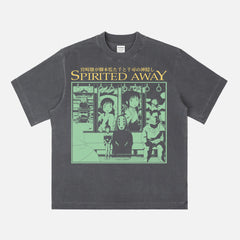 Retro Spirited Away Movie Graphic Tee Vintage 2001 Hayao Miyazaki anime film  faded black heavyweight streetwear t-shirt