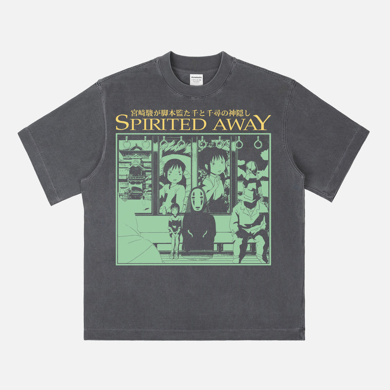 Retro Spirited Away Movie Graphic Tee Vintage 2001 Hayao Miyazaki anime film  faded black heavyweight streetwear t-shirt
