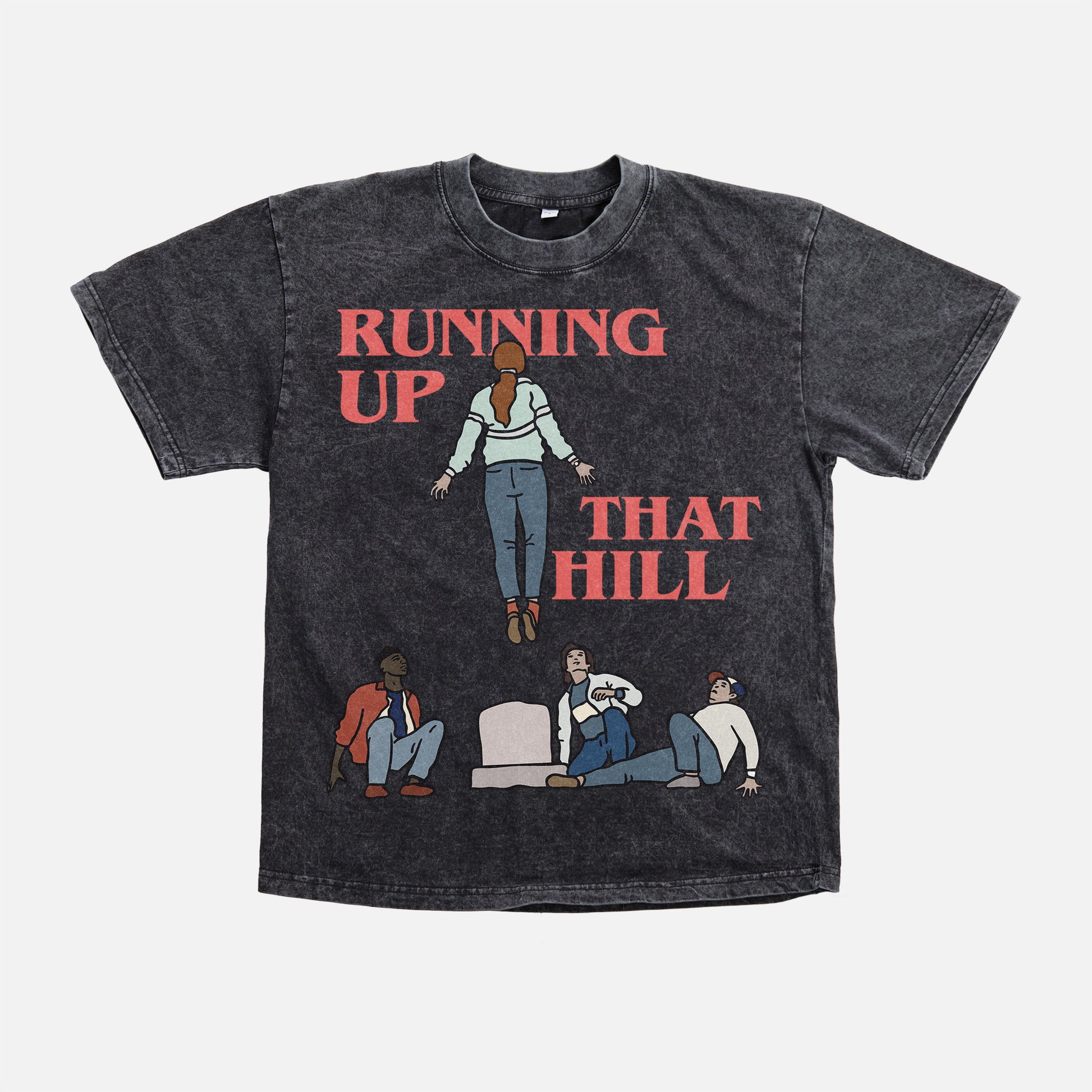 distressed black stranger things max mayfield running up that hill Vecna graphic t-shirt