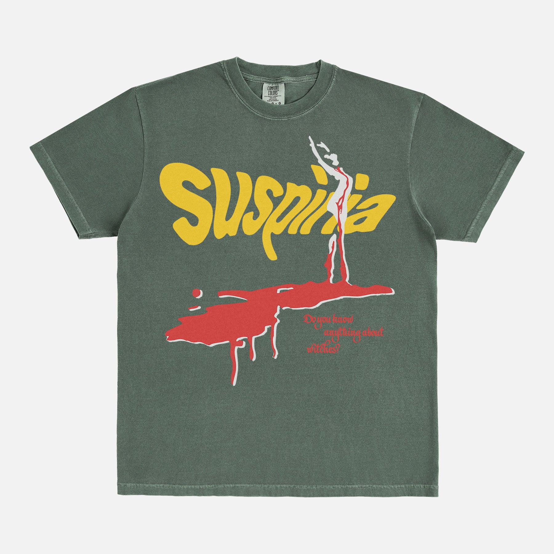 Suspiria 1977 movie poster graphic tee shirt, vintage faded black Italian horror movie t-shirt