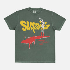 Suspiria 1977 movie poster graphic tee shirt, vintage faded black Italian horror movie t-shirt