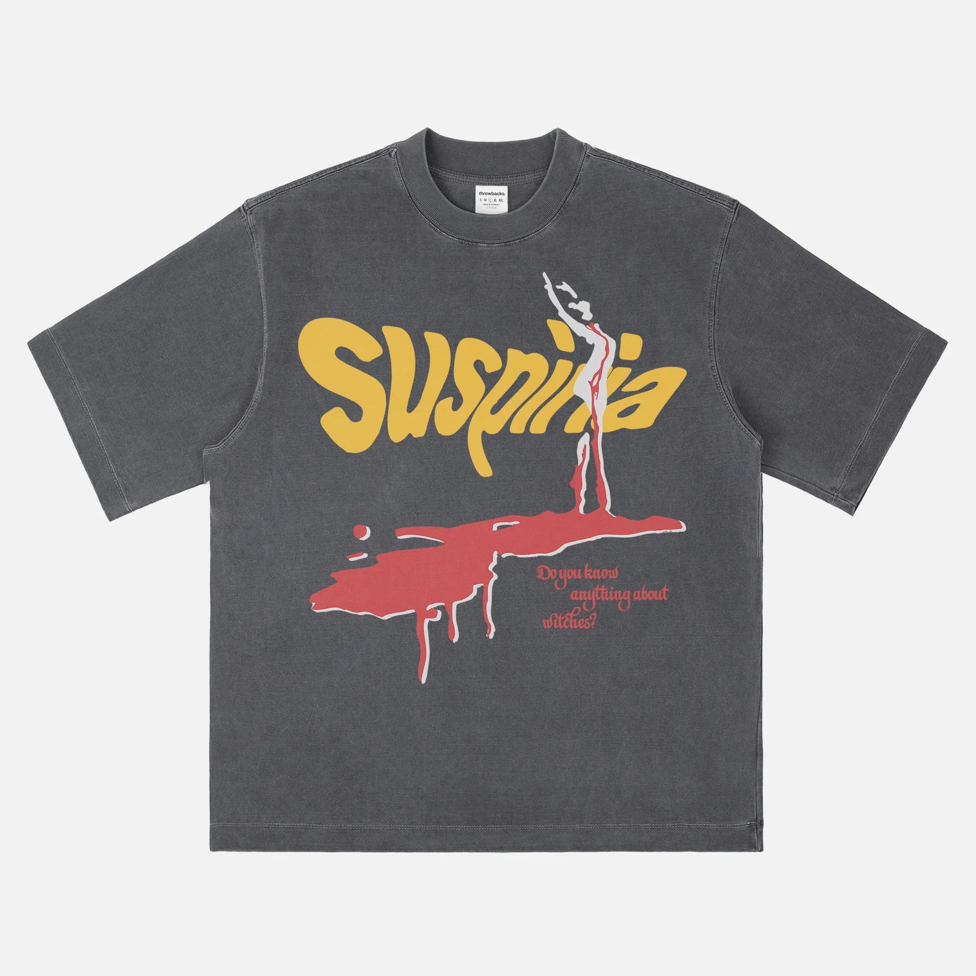 Suspiria 1977 movie poster graphic tee shirt, vintage faded black Italian horror movie t-shirt