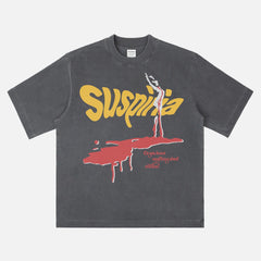 Suspiria 1977 movie poster graphic tee shirt, vintage faded black Italian horror movie t-shirt