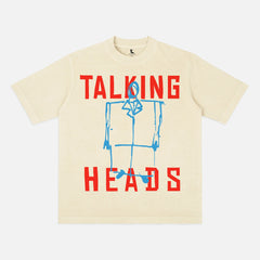 Retro Talking Heads band t-shirt, vintage 80s music graphic tee with david byrne suit art sketch apparel