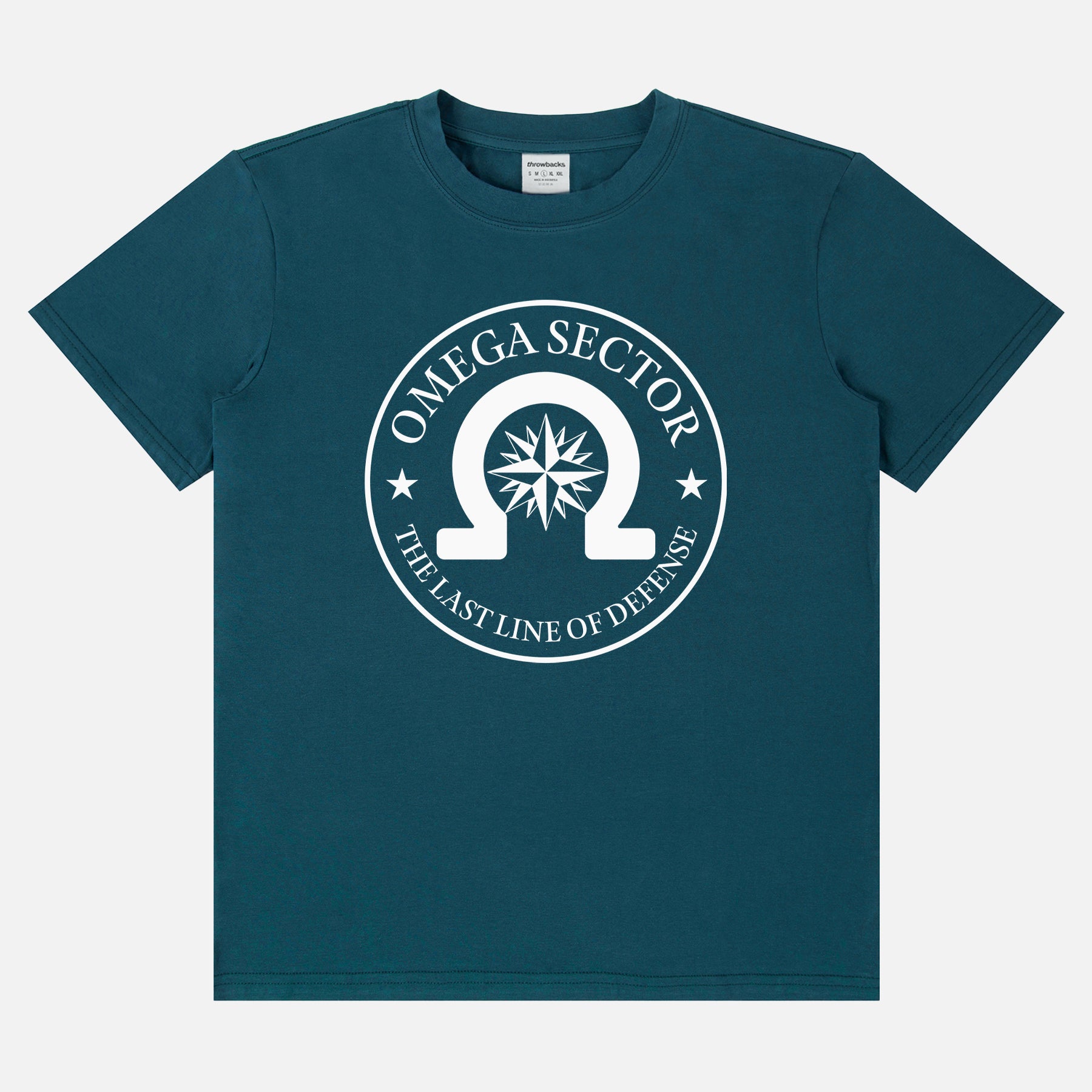 True Lies Movie t-shirt with Omega Sector logo on a teal unisex t-shirt