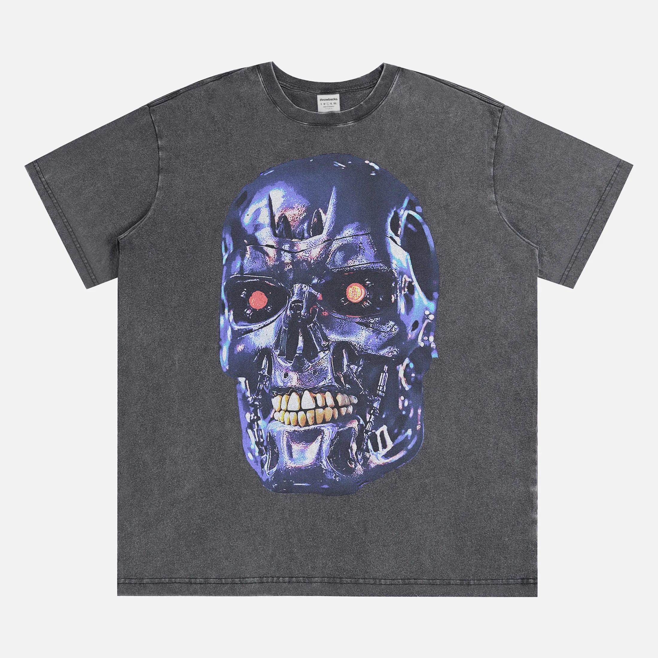 Distressed black heavyweight Terminator T-800 movie graphic t-shirt for 80's sci-fi action film fans 
