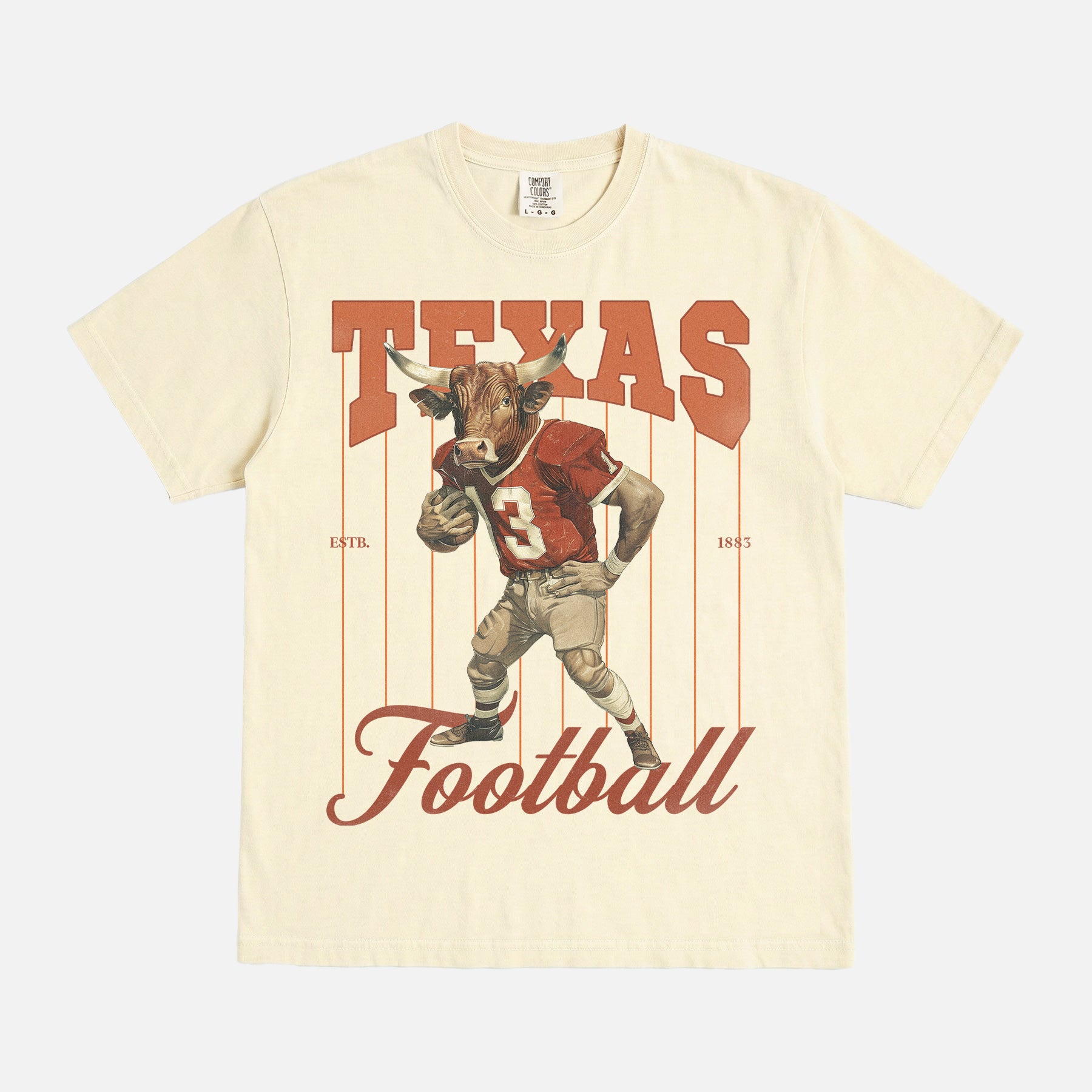 cute vintage Texas Longhorns football mascot comfort colors washed cream off white and orange t-shirt