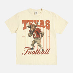 cute vintage Texas Longhorns football mascot comfort colors washed cream off white and orange t-shirt
