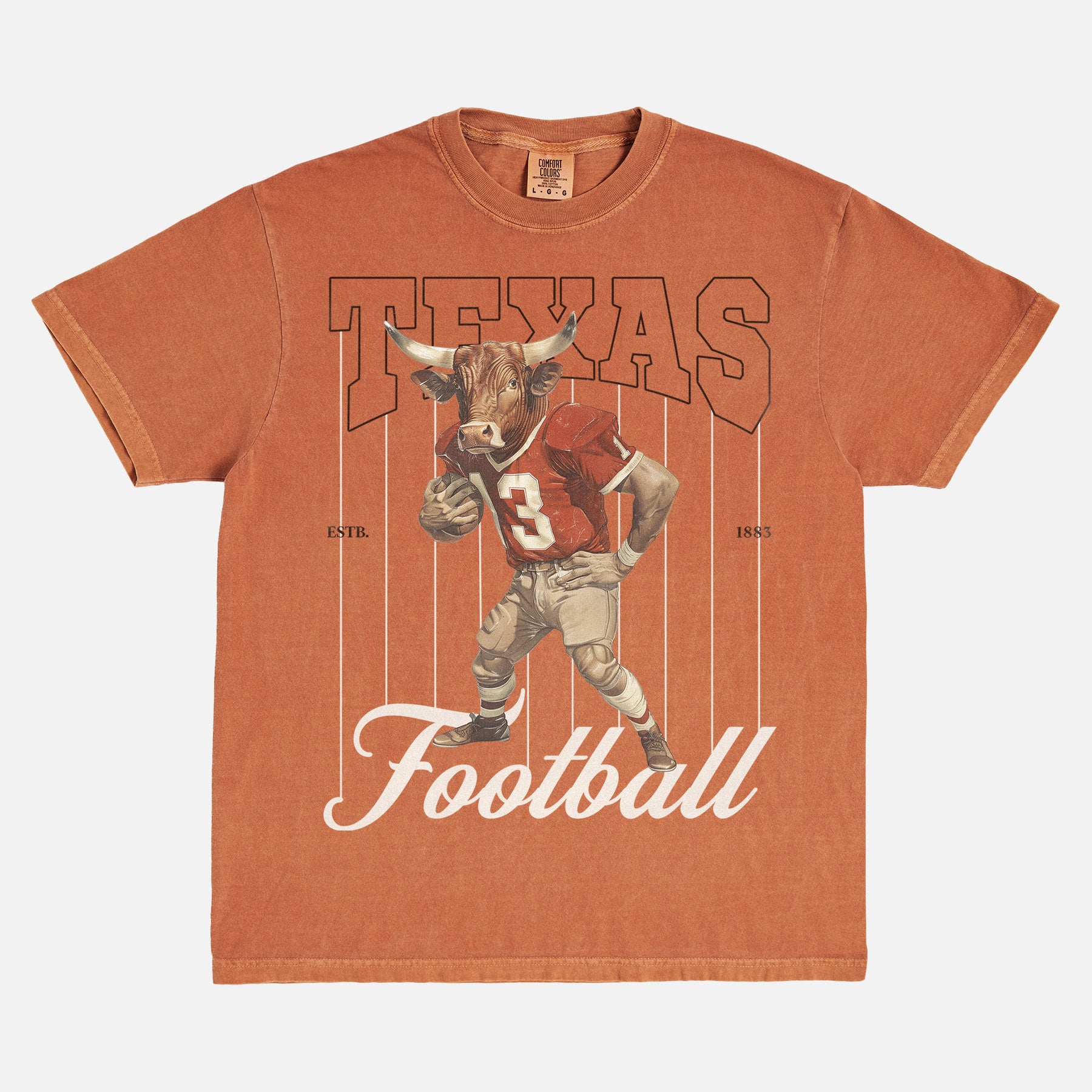 cute vintage Texas Longhorns football mascot comfort colors washed orange and beige t-shirt