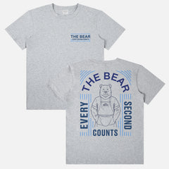 Original Beef Carmi Bear Tattoos Shirt with Every Second Counts quote and front and back print on a unisex grey t-shirt