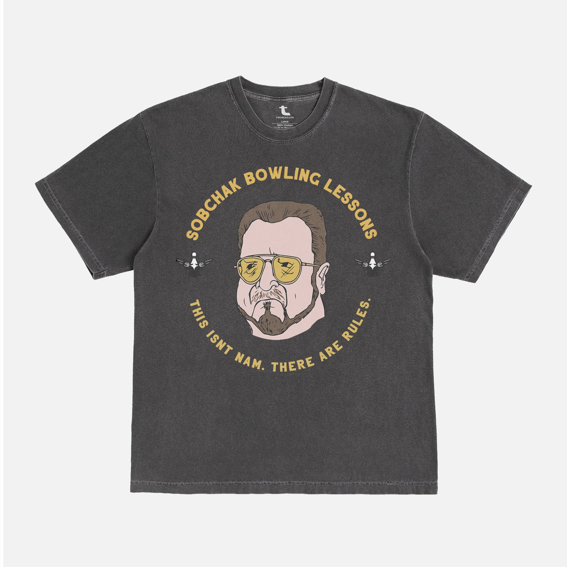 the big lebowski movie t-shirt with walter sobchak bowling lessons funny graphic tee