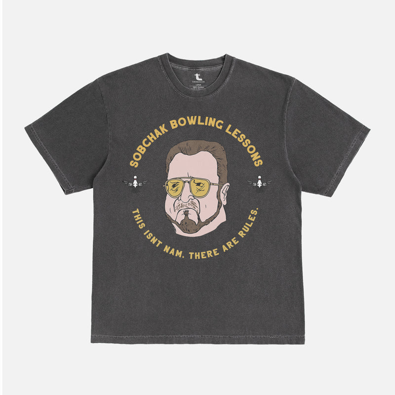 the big lebowski movie t-shirt with walter sobchak bowling lessons funny graphic tee