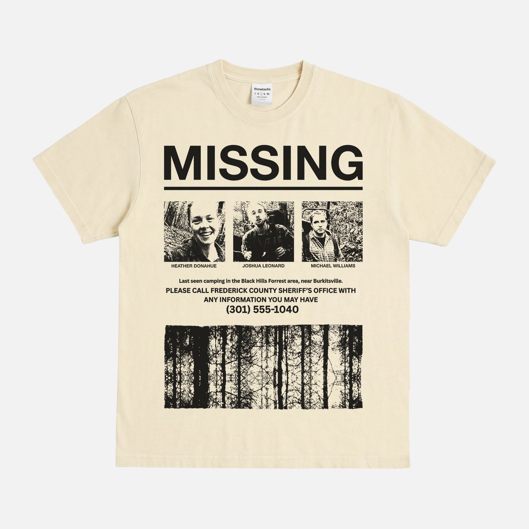 Blair Witch Project Missing T-Shirt grunge heavyweight off white and black 90s horror movie graphic tee