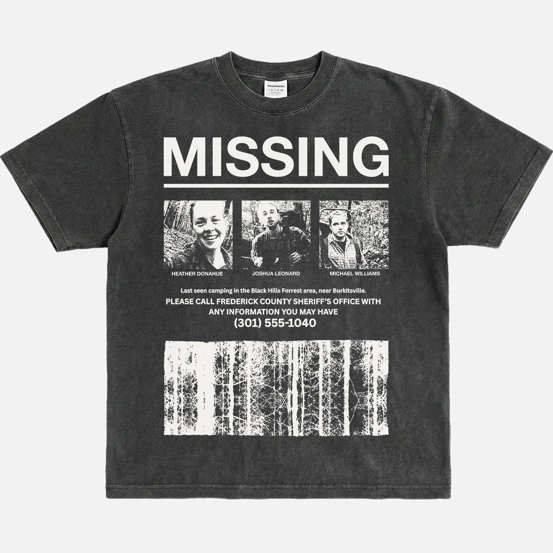 Blair Witch Project Missing T-Shirt grunge heavyweight washed black and white 90s horror movie graphic tee