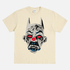 The Dark Knight movie streetwear t-shirt, distressed batman joker portrait graphic tee in off white cream