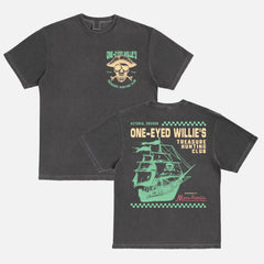 Vintage The Goonies movie graphic tee, funny one-eyed willies treasure hunting club t-shirt in faded black
