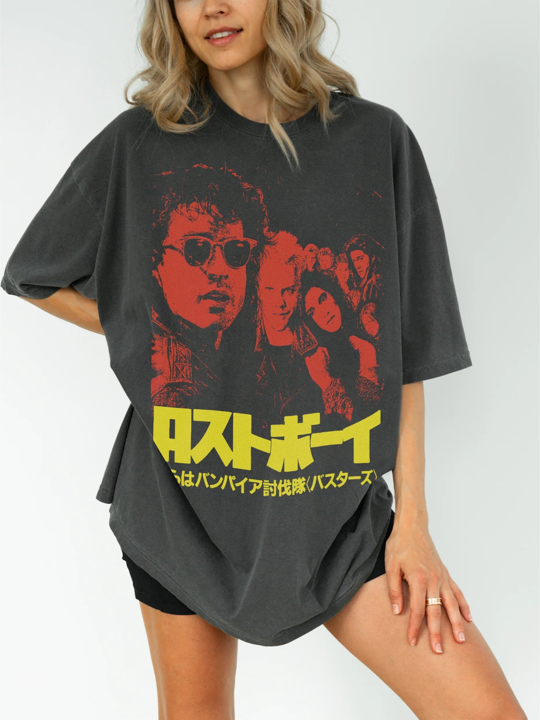 Vintage The Lost Boys movie t-shirt, faded black retro vampire horror film japanese movie poster graphic tee