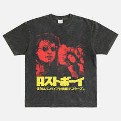 Vintage The Lost Boys movie t-shirt, faded black retro vampire horror film japanese movie poster graphic tee
