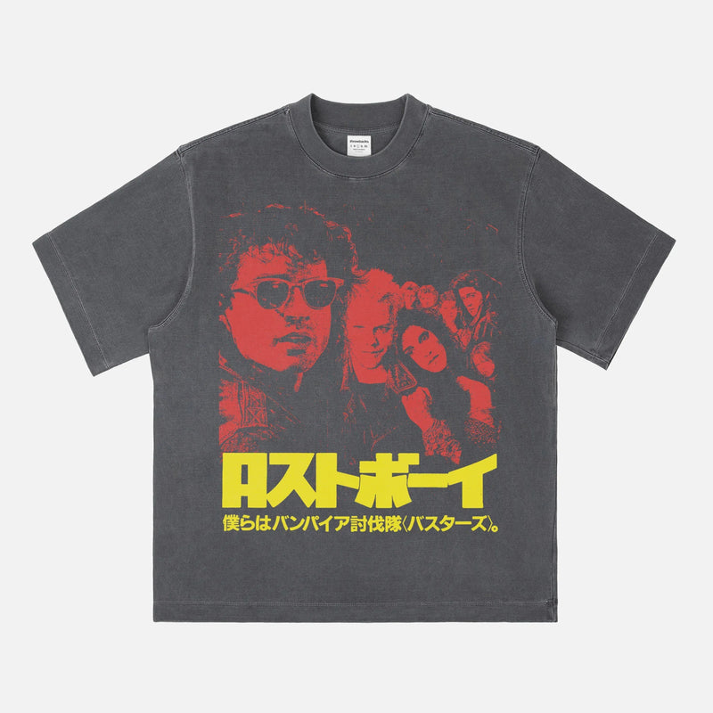 Vintage The Lost Boys movie t-shirt, faded black retro vampire horror film japanese movie poster graphic tee