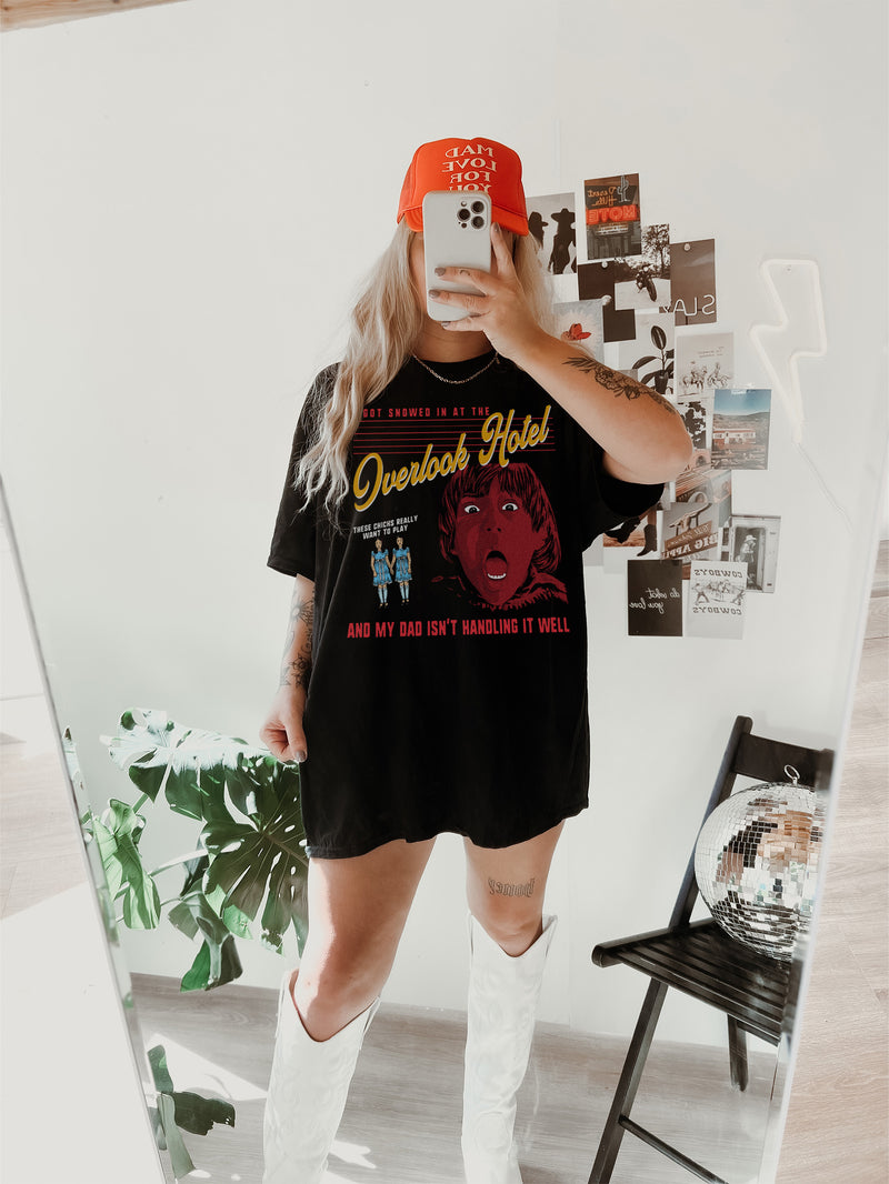 Retro horror movie graphic tee shirt for sale with The Shining movie danny torrance graphic