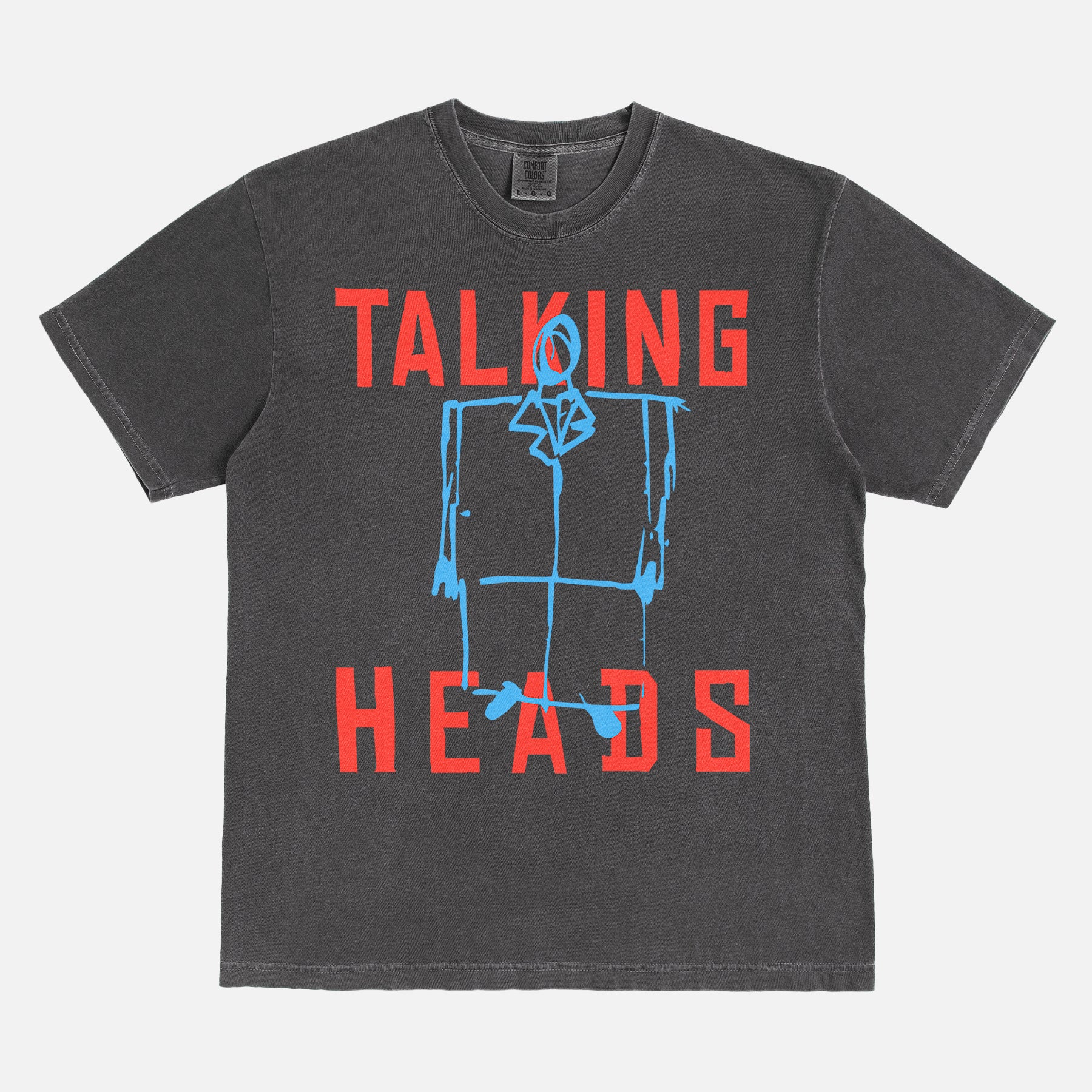 washed black The Talking Heads band graphic t-shirt with david byrne suit sketch