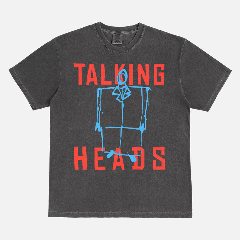washed black The Talking Heads band graphic t-shirt with david byrne suit sketch