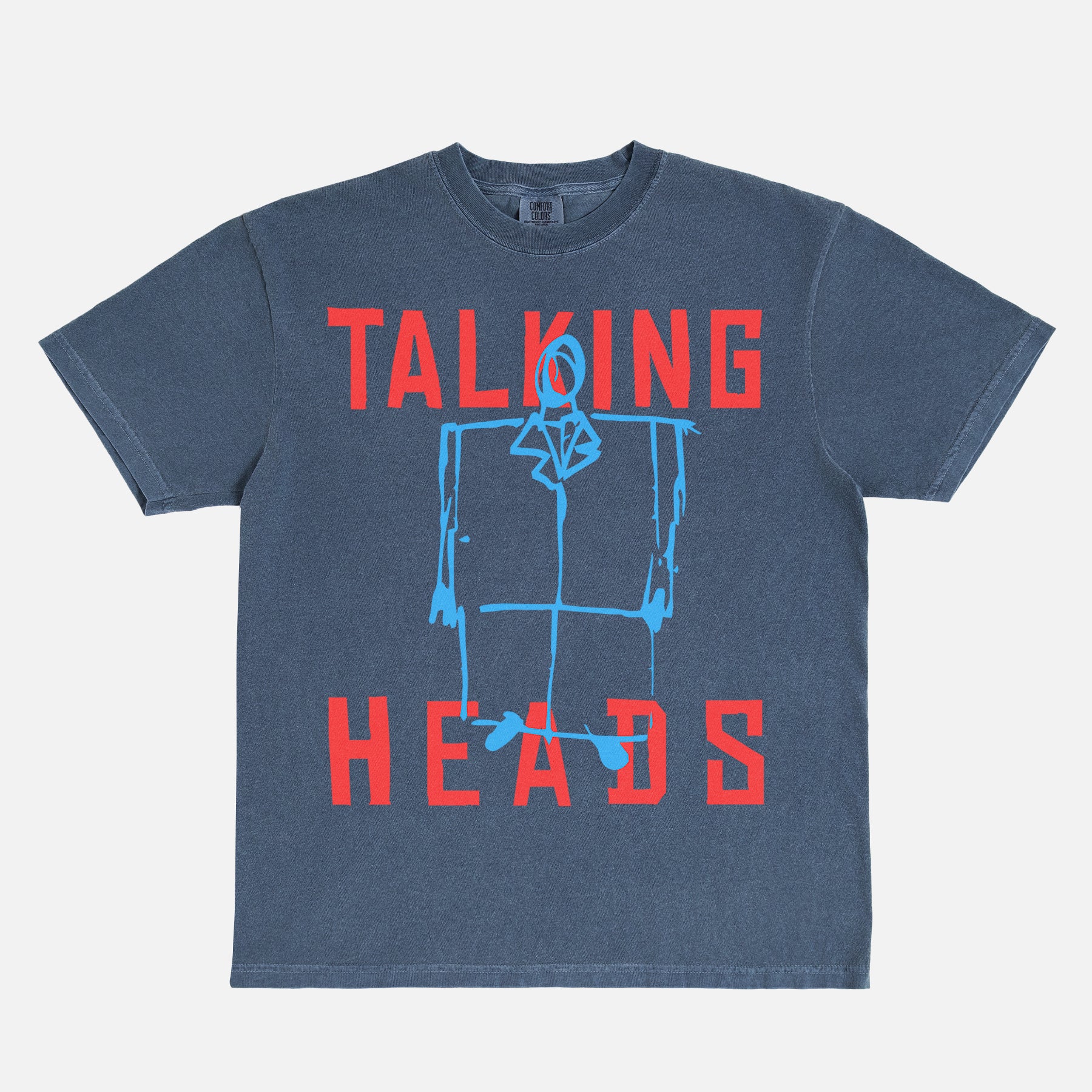 washed navy The Talking Heads band graphic t-shirt with david byrne suit sketch