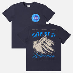 Retro Outpost 31 Antarctica Research Team t-shirt, The Thing 1982 vintage movie graphic tee in navy
