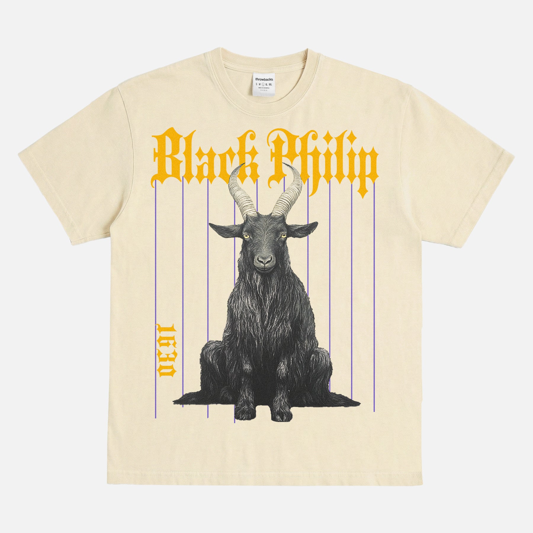 The VVitch movie graphic tee grunge Black Philip the goat streetwear heavyweight distressed faded cream A24 horror movie t-shirt