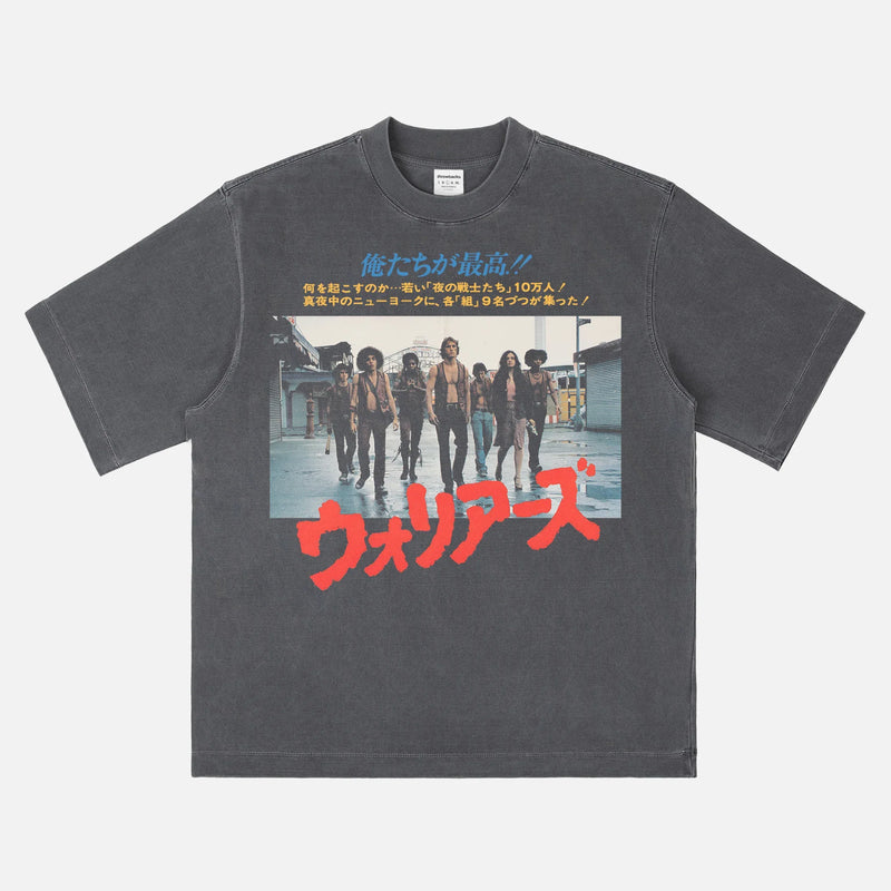 1979 The Warriors Movie heavyweight Graphic Tee Shirt, Grunge Japanese Movie poster Warriors Coney Island T-shirt in Faded black