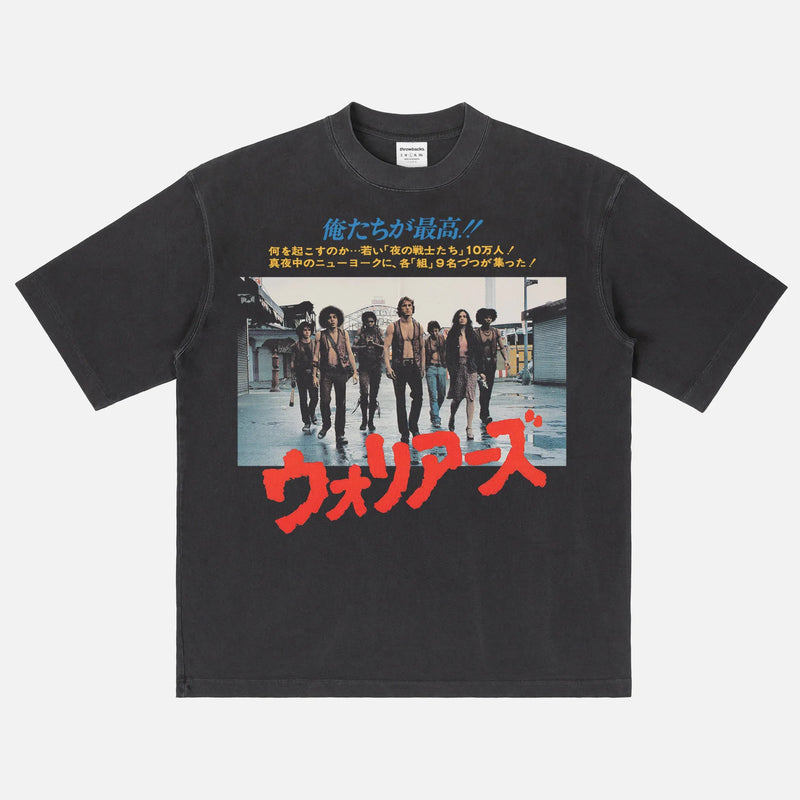 The Warriors Movie Graphic Tee Shirt, Grunge Japanese Movie poster Warriors Coney Island T-shirt in Faded black