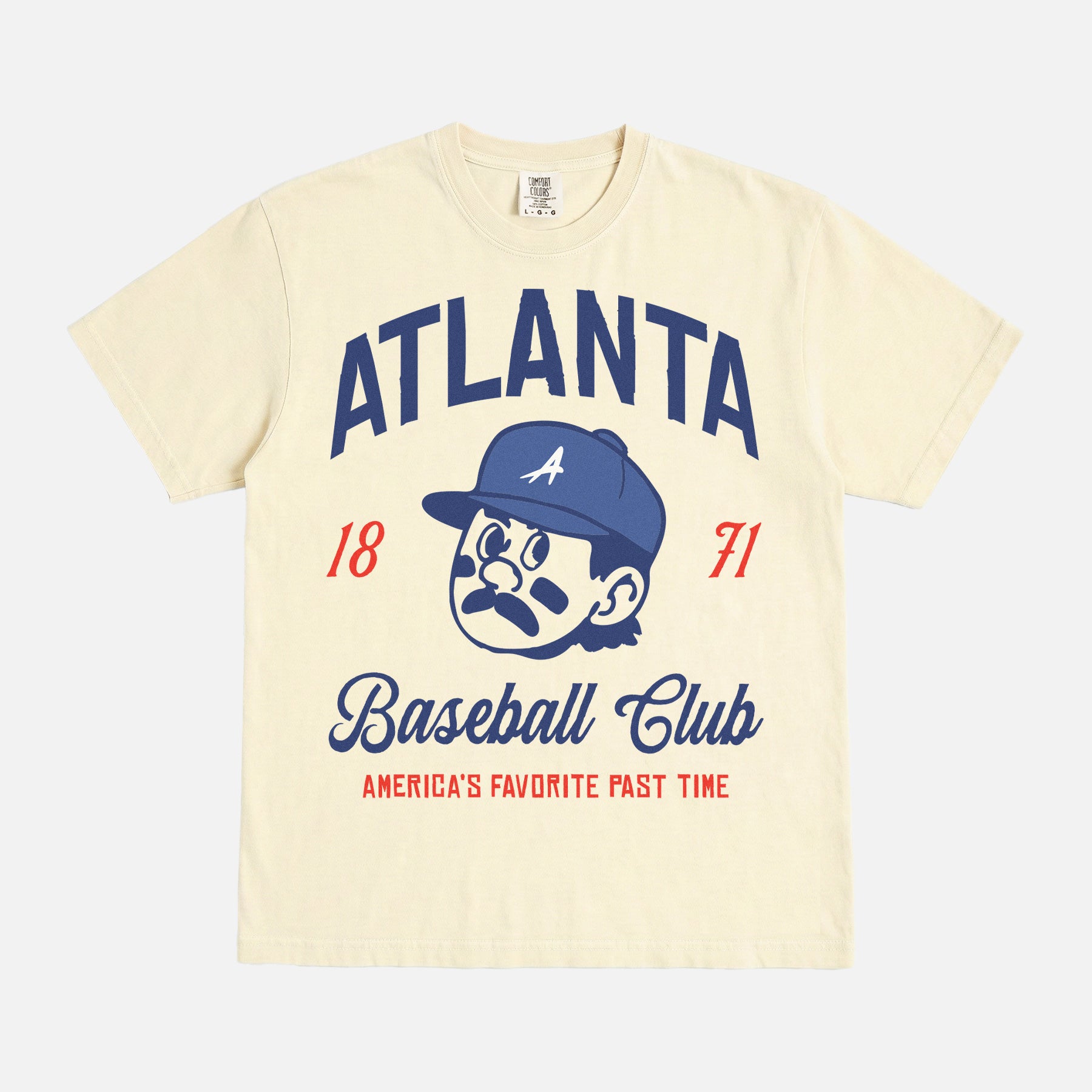 Vintage Atlanta Braves Baseball Club t-shirt with retro jersey font lettering on an off white comfort colors shirt