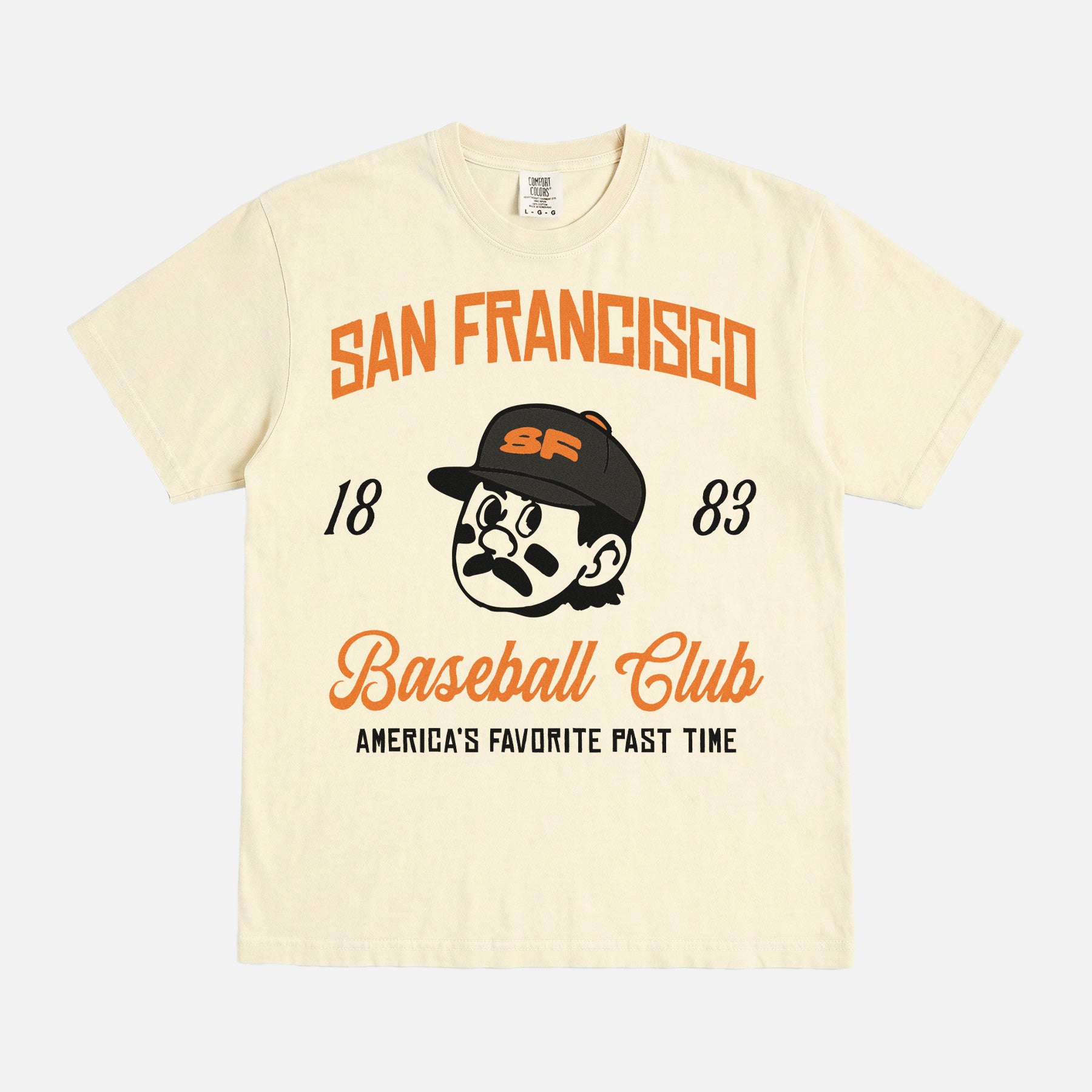 Vintage old school San Francisco Giants baseball club graphic tee with retro jersey lettering on a unisex off white comfort colors shirt