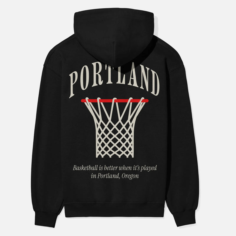 Portland Trailblazers basketball hoodie, heavyweight black streetwear bball hoodie with oversized back print