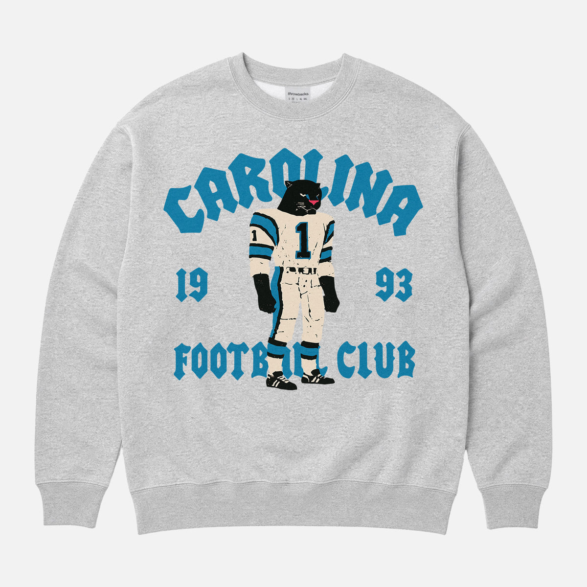 Cute vintage Carolina Panthers football fan streetwear crewneck sweatshirt with old school throwback mascot 