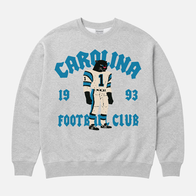 Cute vintage Carolina Panthers football fan streetwear crewneck sweatshirt with old school throwback mascot 