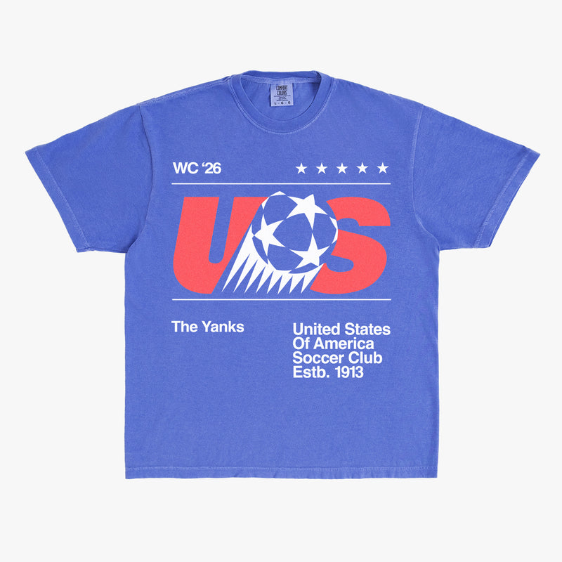 USMNT 1984 world cup soccer t-shirt, retro 80s United States soccer team graphic tee comfort colors faded royal blue and red