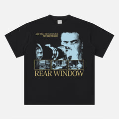 Alfred Hitchcock Rear Window 1954 Movie graphic t-shirt for cult classic movie fans