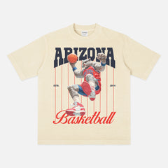 Arizona Wildcats College Basketball Pinstripes T‑shirt with vintage mascot graphic on a premium heavyweight off white tee.