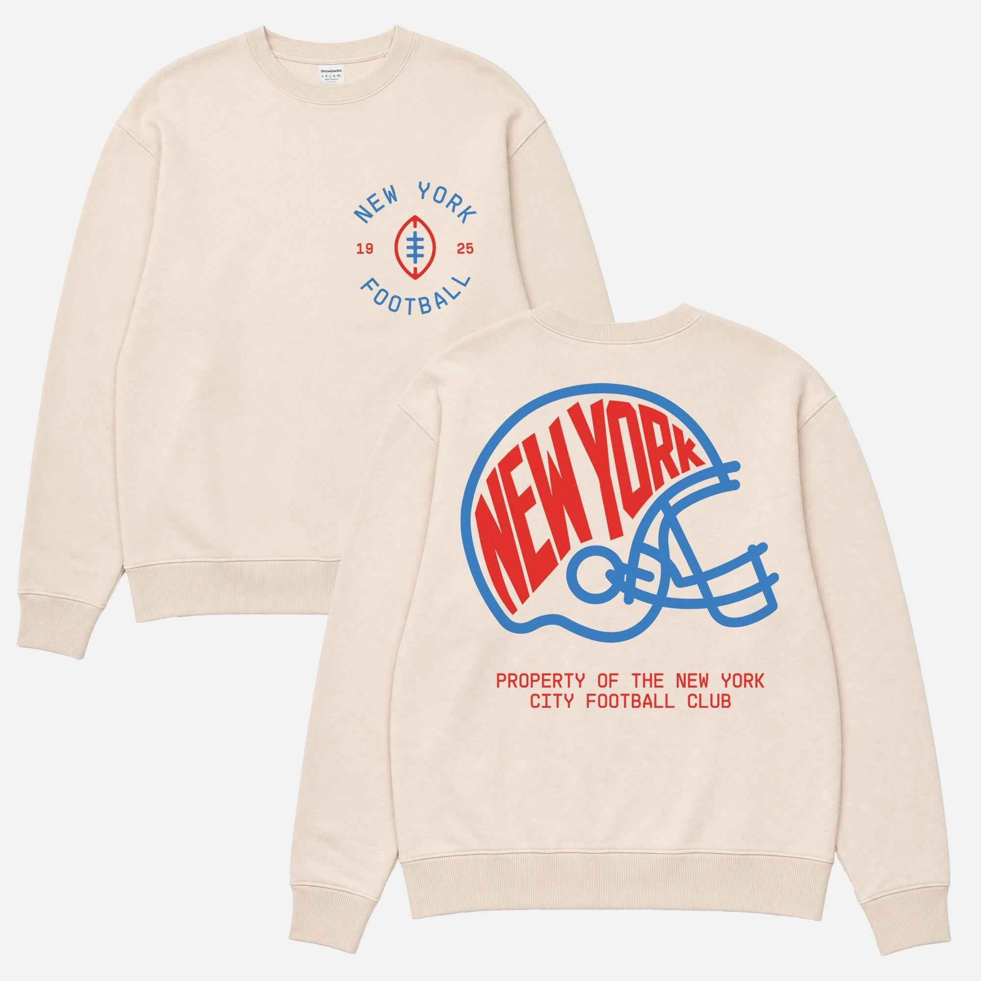 Retro old school off white New York Giants football crewneck sweatshirt with custom red and blue NY football team logo