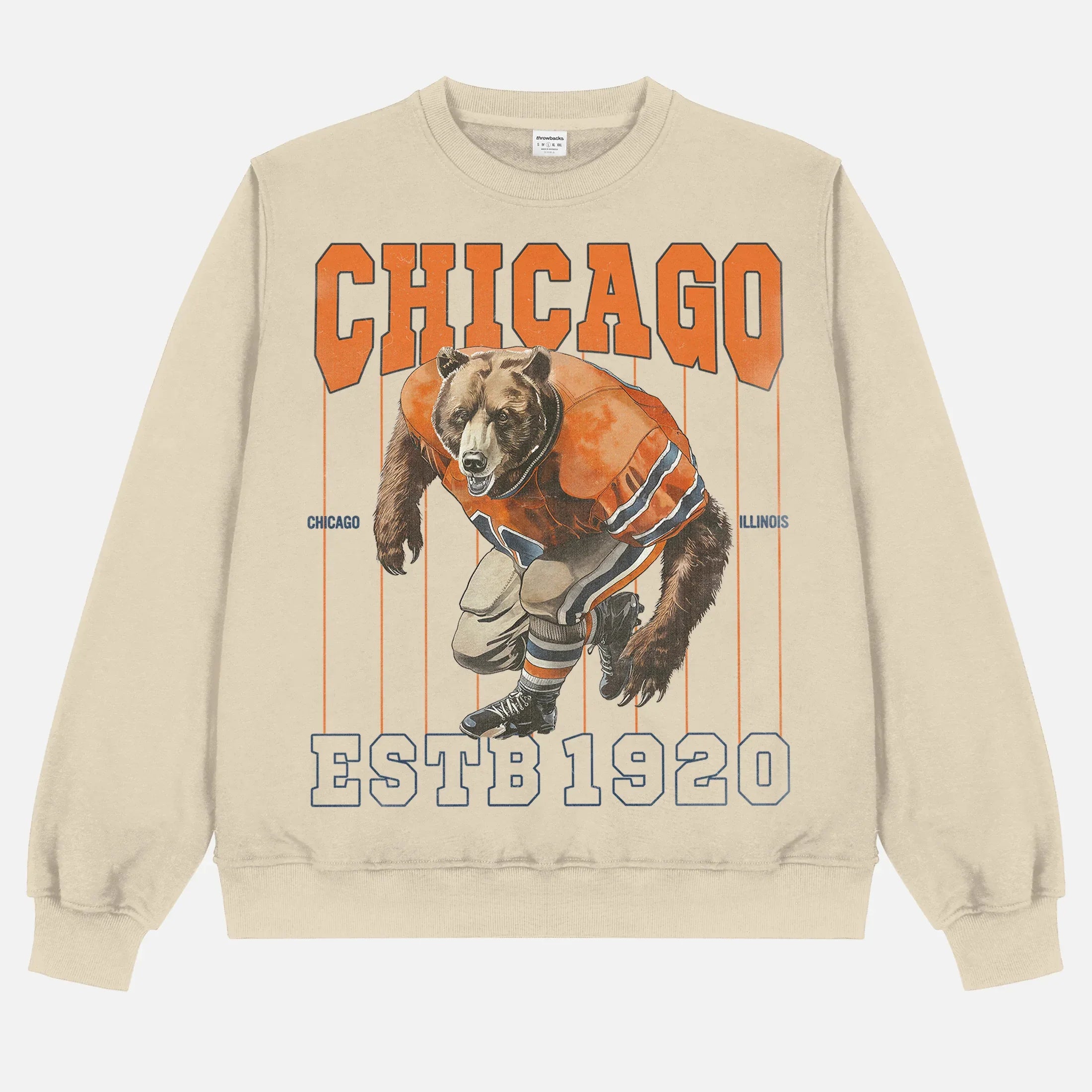 Retro heavyweight beige and orange vintage Chicago Bears heavyweight football fan crewneck sweatshirt